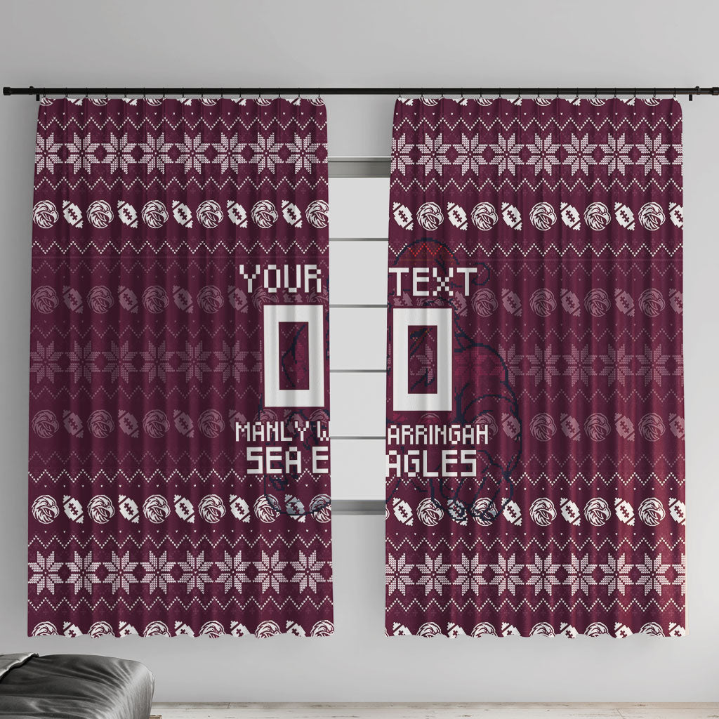 Personalized Sea Eagles Christmas Window Curtain Australian Rugby Fans - Pixelated Ugly Xmas Pattern Mascot Santa