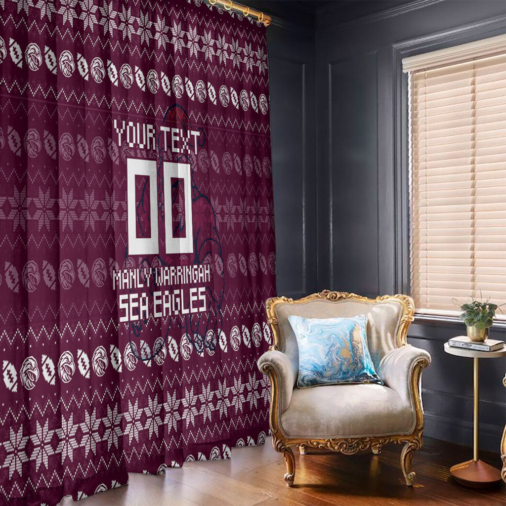 Personalized Sea Eagles Christmas Window Curtain Australian Rugby Fans - Pixelated Ugly Xmas Pattern Mascot Santa