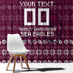 Personalized Sea Eagles Christmas Window Curtain Australian Rugby Fans - Pixelated Ugly Xmas Pattern Mascot Santa