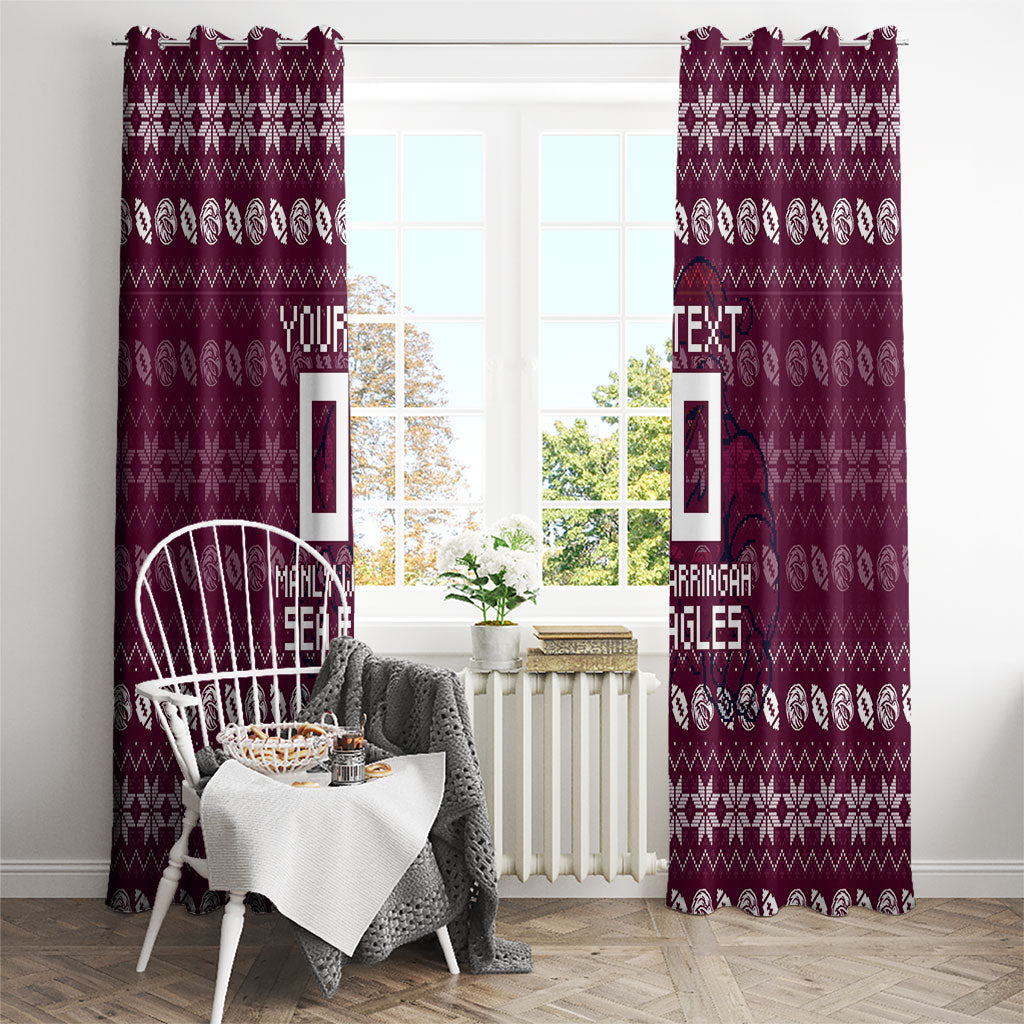 Personalized Sea Eagles Christmas Window Curtain Australian Rugby Fans - Pixelated Ugly Xmas Pattern Mascot Santa
