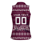 Personalized Sea Eagles Christmas Women Sleeveless Polo Shirt Australian Rugby Fans - Pixelated Ugly Xmas Pattern Mascot Santa