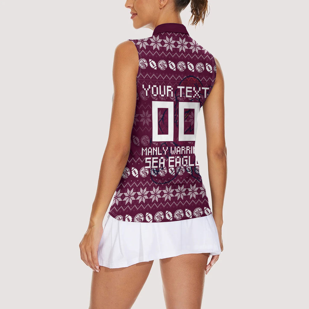 Personalized Sea Eagles Christmas Women Sleeveless Polo Shirt Australian Rugby Fans - Pixelated Ugly Xmas Pattern Mascot Santa
