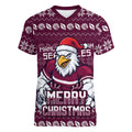 Personalized Sea Eagles Christmas Women V-Neck T-Shirt Australian Rugby Fans - Pixelated Ugly Xmas Pattern Mascot Santa