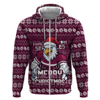 Personalized Sea Eagles Christmas Zip Hoodie Australian Rugby Fans - Pixelated Ugly Xmas Pattern Mascot Santa