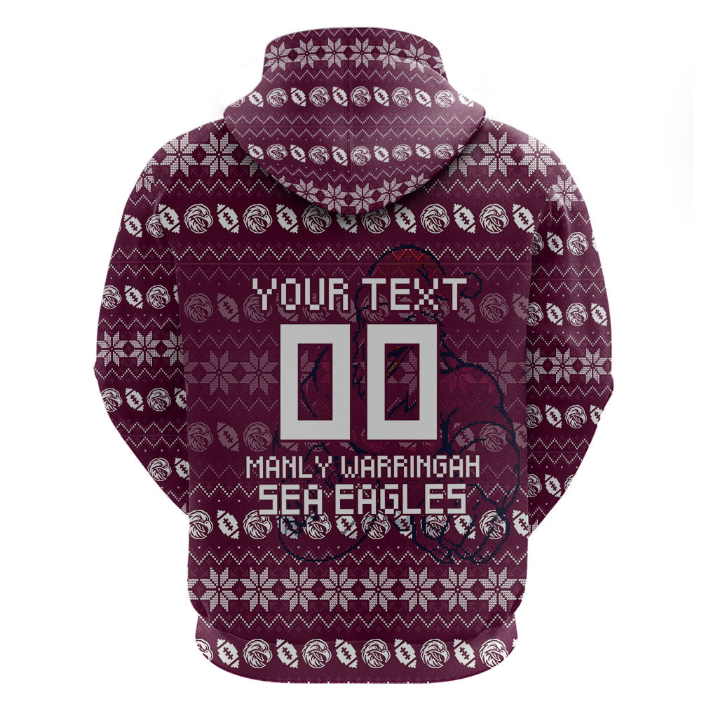 Personalized Sea Eagles Christmas Zip Hoodie Australian Rugby Fans - Pixelated Ugly Xmas Pattern Mascot Santa