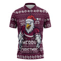 Personalized Sea Eagles Christmas Zipper Polo Shirt Australian Rugby Fans - Pixelated Ugly Xmas Pattern Mascot Santa