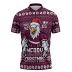 Personalized Sea Eagles Christmas Zipper Polo Shirt Australian Rugby Fans - Pixelated Ugly Xmas Pattern Mascot Santa