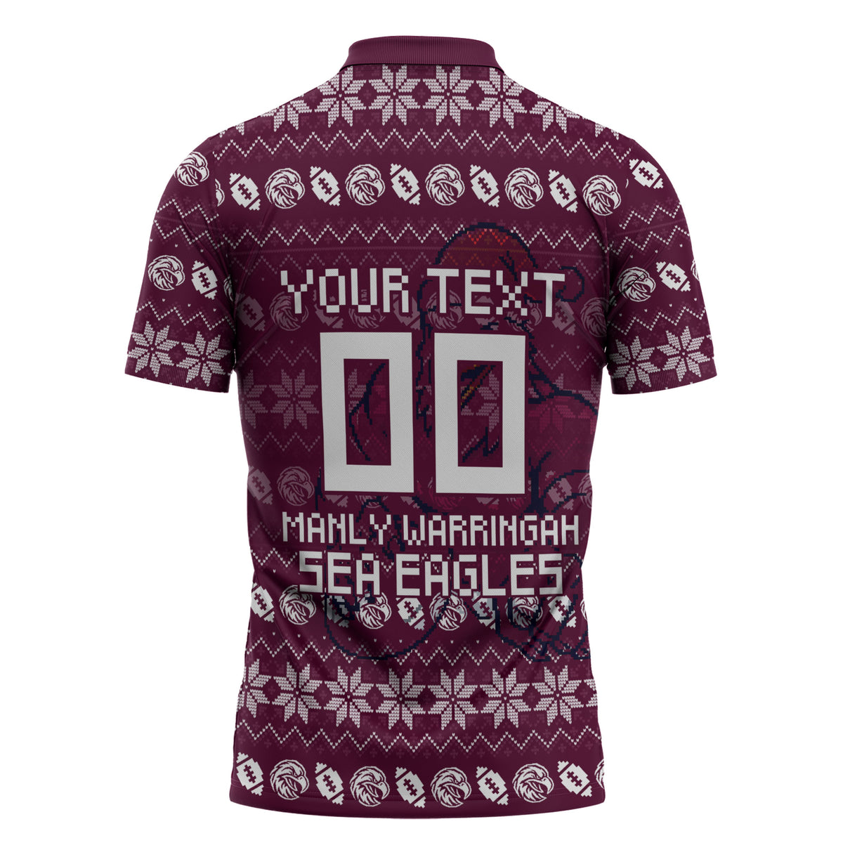 Personalized Sea Eagles Christmas Zipper Polo Shirt Australian Rugby Fans - Pixelated Ugly Xmas Pattern Mascot Santa