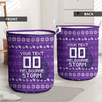 Personalized Melbourne Storm Christmas Laundry Basket Australian Rugby Fans - Pixelated Ugly Xmas Pattern Mascot Santa