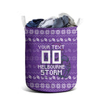 Personalized Melbourne Storm Christmas Laundry Basket Australian Rugby Fans - Pixelated Ugly Xmas Pattern Mascot Santa
