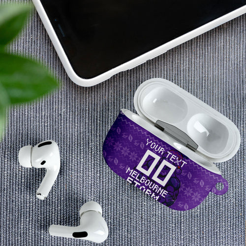 Personalized Melbourne Storm Christmas AirPods Case Australian Rugby Fans - Pixelated Ugly Xmas Pattern Mascot Santa