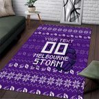 Personalized Melbourne Storm Christmas Area Rug Australian Rugby Fans - Pixelated Ugly Xmas Pattern Mascot Santa