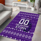 Personalized Melbourne Storm Christmas Area Rug Australian Rugby Fans - Pixelated Ugly Xmas Pattern Mascot Santa