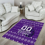 Personalized Melbourne Storm Christmas Area Rug Australian Rugby Fans - Pixelated Ugly Xmas Pattern Mascot Santa