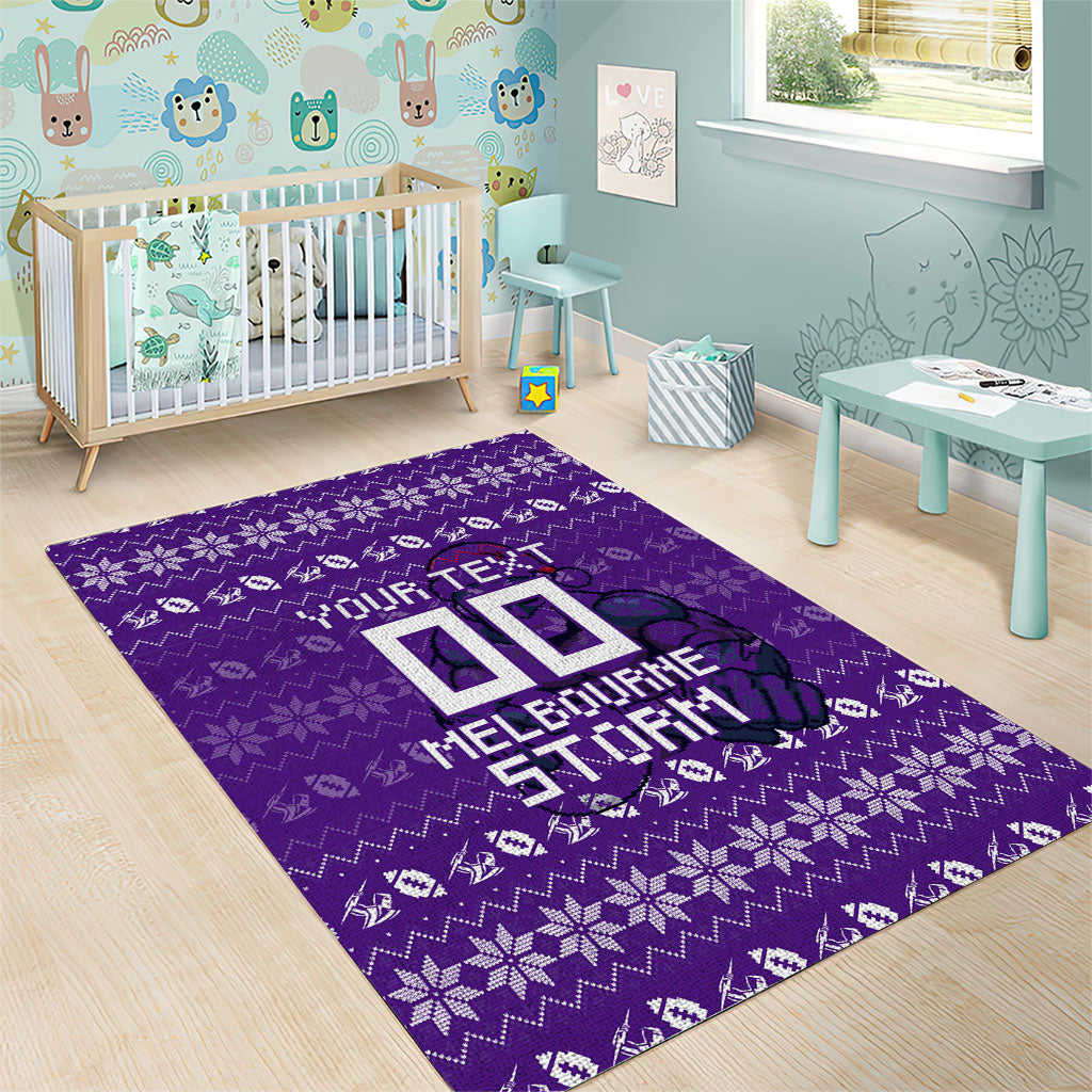 Personalized Melbourne Storm Christmas Area Rug Australian Rugby Fans - Pixelated Ugly Xmas Pattern Mascot Santa