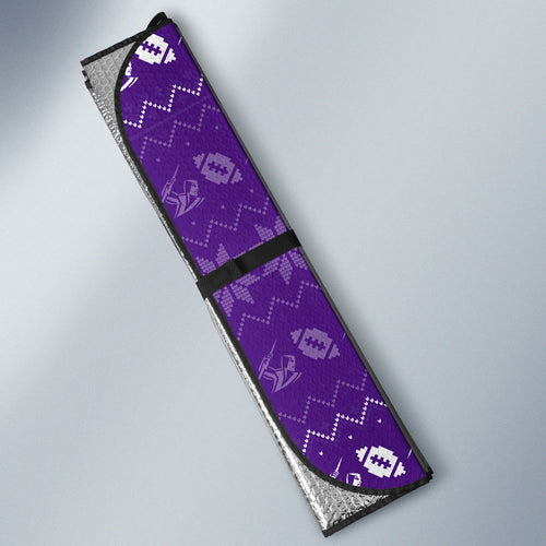 Personalized Melbourne Storm Christmas Auto Sun Shade Australian Rugby Fans - Pixelated Ugly Xmas Pattern Mascot Santa