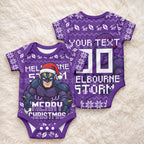 Personalized Melbourne Storm Christmas Baby Onesie Australian Rugby Fans - Pixelated Ugly Xmas Pattern Mascot Santa