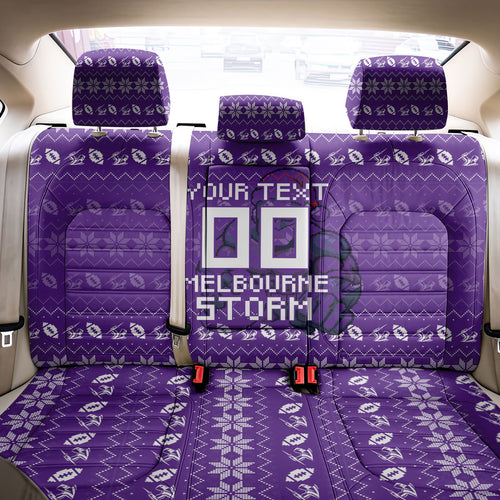 Personalized Melbourne Storm Christmas Back Car Seat Cover Australian Rugby Fans - Pixelated Ugly Xmas Pattern Mascot Santa