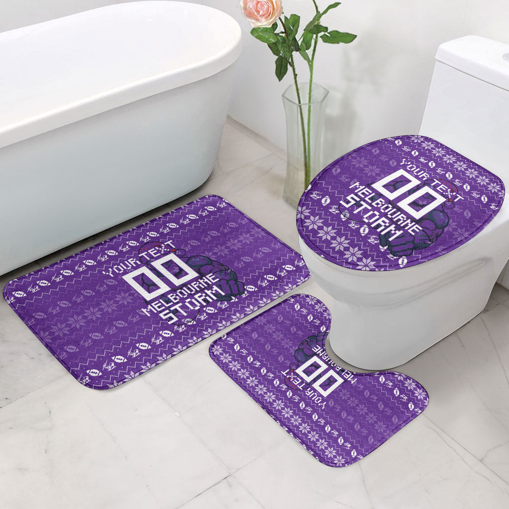 Personalized Melbourne Storm Christmas Bathroom Set Australian Rugby Fans - Pixelated Ugly Xmas Pattern Mascot Santa