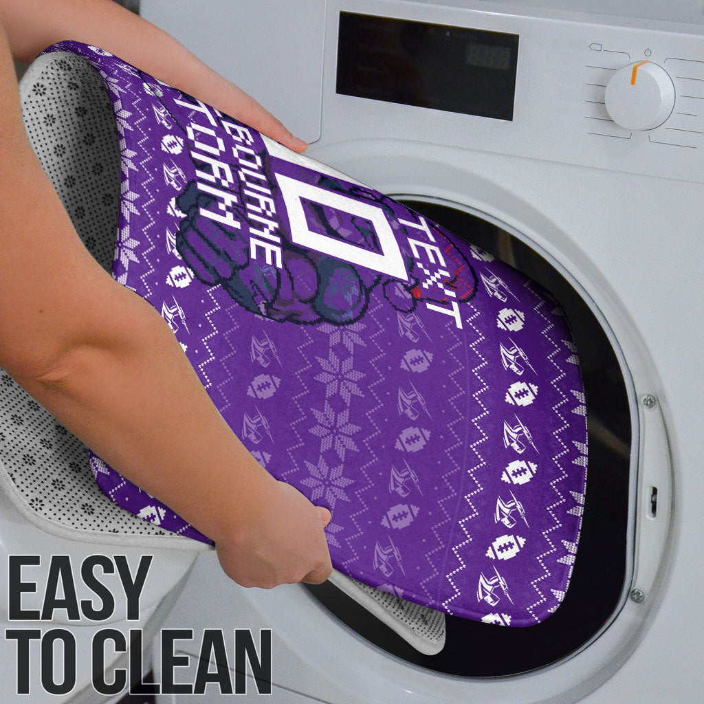 Personalized Melbourne Storm Christmas Bathroom Set Australian Rugby Fans - Pixelated Ugly Xmas Pattern Mascot Santa