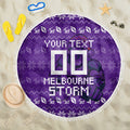 Personalized Melbourne Storm Christmas Beach Blanket Australian Rugby Fans - Pixelated Ugly Xmas Pattern Mascot Santa