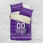 Personalized Melbourne Storm Christmas Bedding Set Australian Rugby Fans - Pixelated Ugly Xmas Pattern Mascot Santa