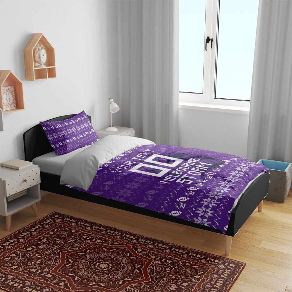 Personalized Melbourne Storm Christmas Bedding Set Australian Rugby Fans - Pixelated Ugly Xmas Pattern Mascot Santa