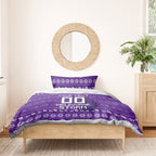 Personalized Melbourne Storm Christmas Bedding Set Australian Rugby Fans - Pixelated Ugly Xmas Pattern Mascot Santa