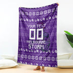 Personalized Melbourne Storm Christmas Blanket Australian Rugby Fans - Pixelated Ugly Xmas Pattern Mascot Santa