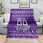 Personalized Melbourne Storm Christmas Blanket Australian Rugby Fans - Pixelated Ugly Xmas Pattern Mascot Santa