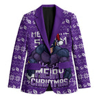 Personalized Melbourne Storm Christmas Blazer Australian Rugby Fans - Pixelated Ugly Xmas Pattern Mascot Santa