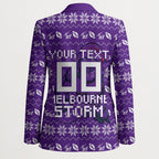 Personalized Melbourne Storm Christmas Blazer Australian Rugby Fans - Pixelated Ugly Xmas Pattern Mascot Santa