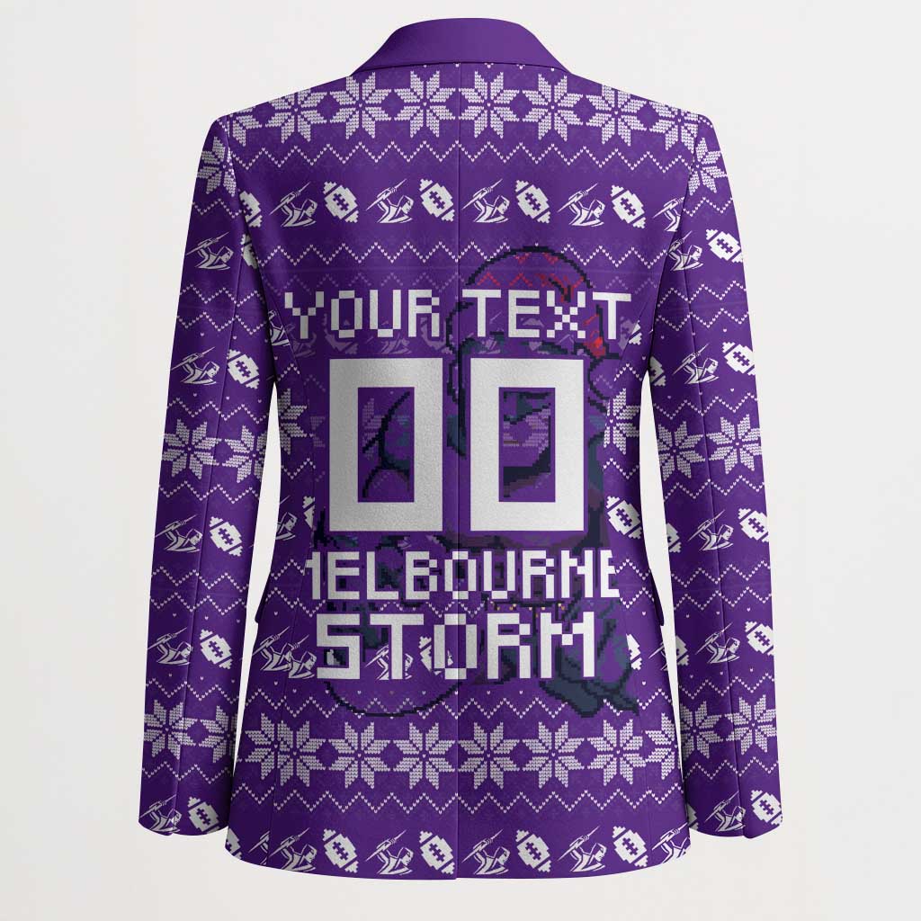 Personalized Melbourne Storm Christmas Blazer Australian Rugby Fans - Pixelated Ugly Xmas Pattern Mascot Santa