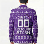 Personalized Melbourne Storm Christmas Blazer Australian Rugby Fans - Pixelated Ugly Xmas Pattern Mascot Santa