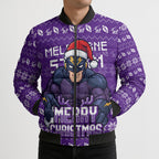 Personalized Melbourne Storm Christmas Bomber Puffer Jacket Australian Rugby Fans - Pixelated Ugly Xmas Pattern Mascot Santa