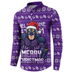 Personalized Melbourne Storm Christmas Button Sweatshirt Australian Rugby Fans - Pixelated Ugly Xmas Pattern Mascot Santa