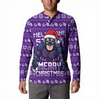 Personalized Melbourne Storm Christmas Button Sweatshirt Australian Rugby Fans - Pixelated Ugly Xmas Pattern Mascot Santa