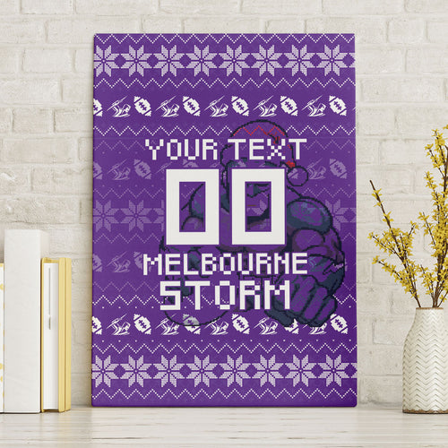 Personalized Melbourne Storm Christmas Canvas Wall Art Australian Rugby Fans - Pixelated Ugly Xmas Pattern Mascot Santa