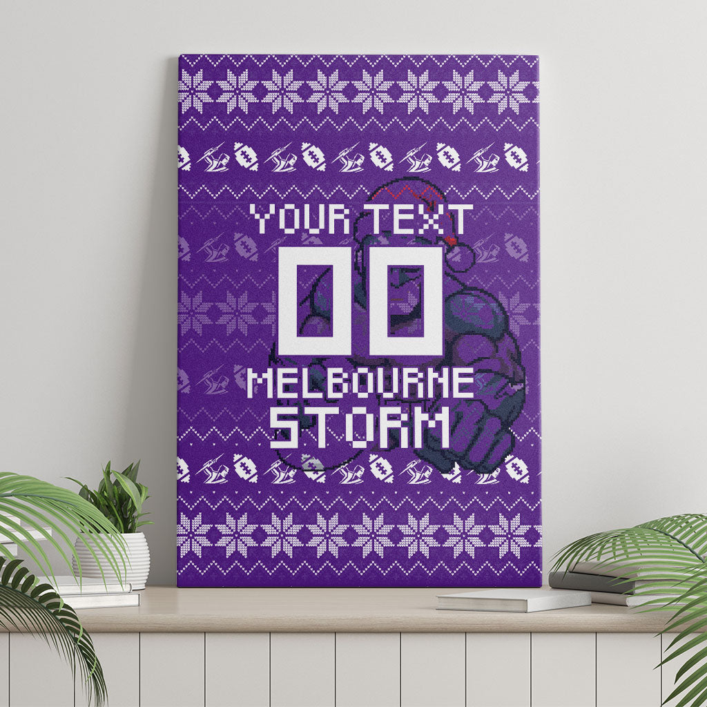 Personalized Melbourne Storm Christmas Canvas Wall Art Australian Rugby Fans - Pixelated Ugly Xmas Pattern Mascot Santa