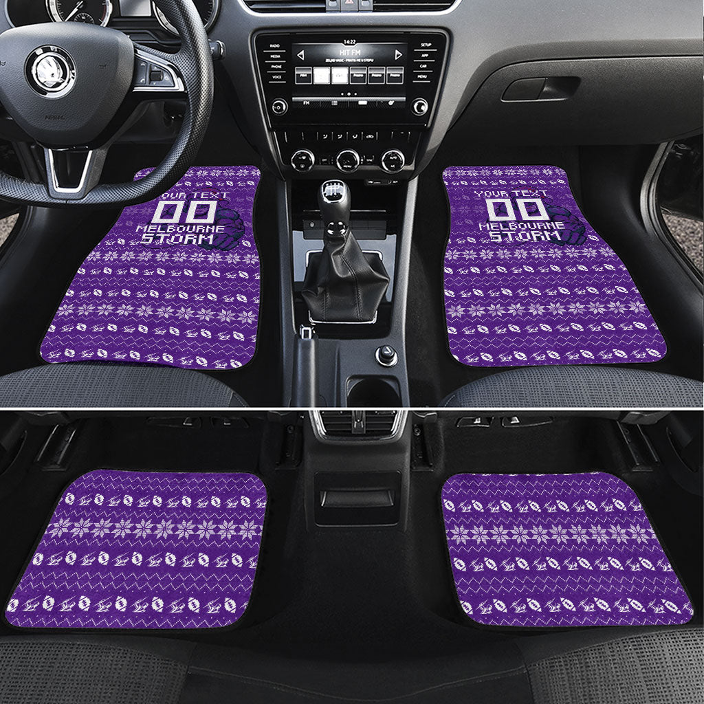Personalized Melbourne Storm Christmas Car Mats Australian Rugby Fans - Pixelated Ugly Xmas Pattern Mascot Santa