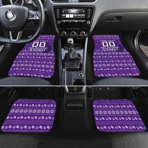 Personalized Melbourne Storm Christmas Car Mats Australian Rugby Fans - Pixelated Ugly Xmas Pattern Mascot Santa