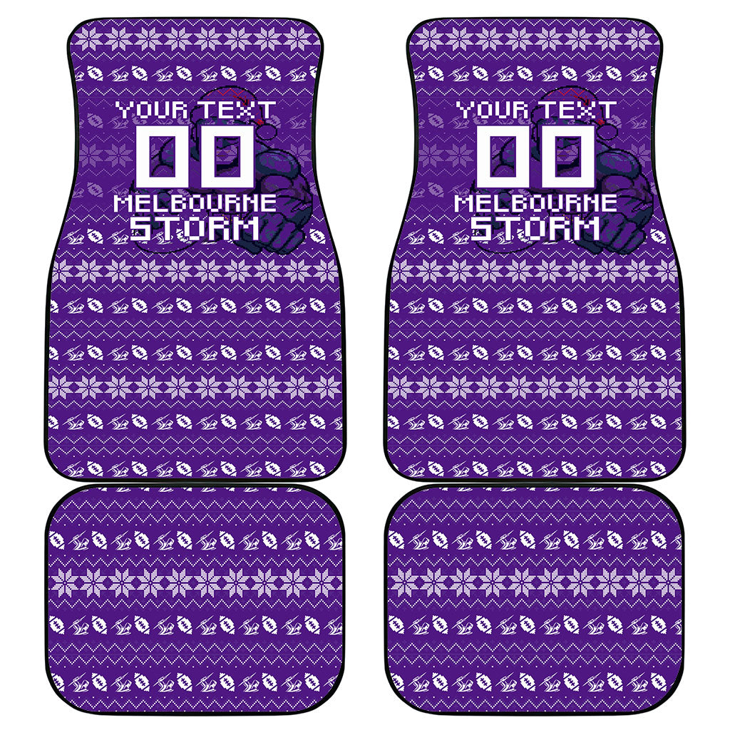 Personalized Melbourne Storm Christmas Car Mats Australian Rugby Fans - Pixelated Ugly Xmas Pattern Mascot Santa