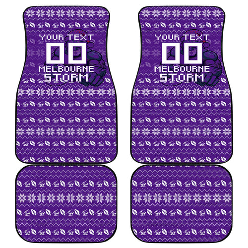 Personalized Melbourne Storm Christmas Car Mats Australian Rugby Fans - Pixelated Ugly Xmas Pattern Mascot Santa