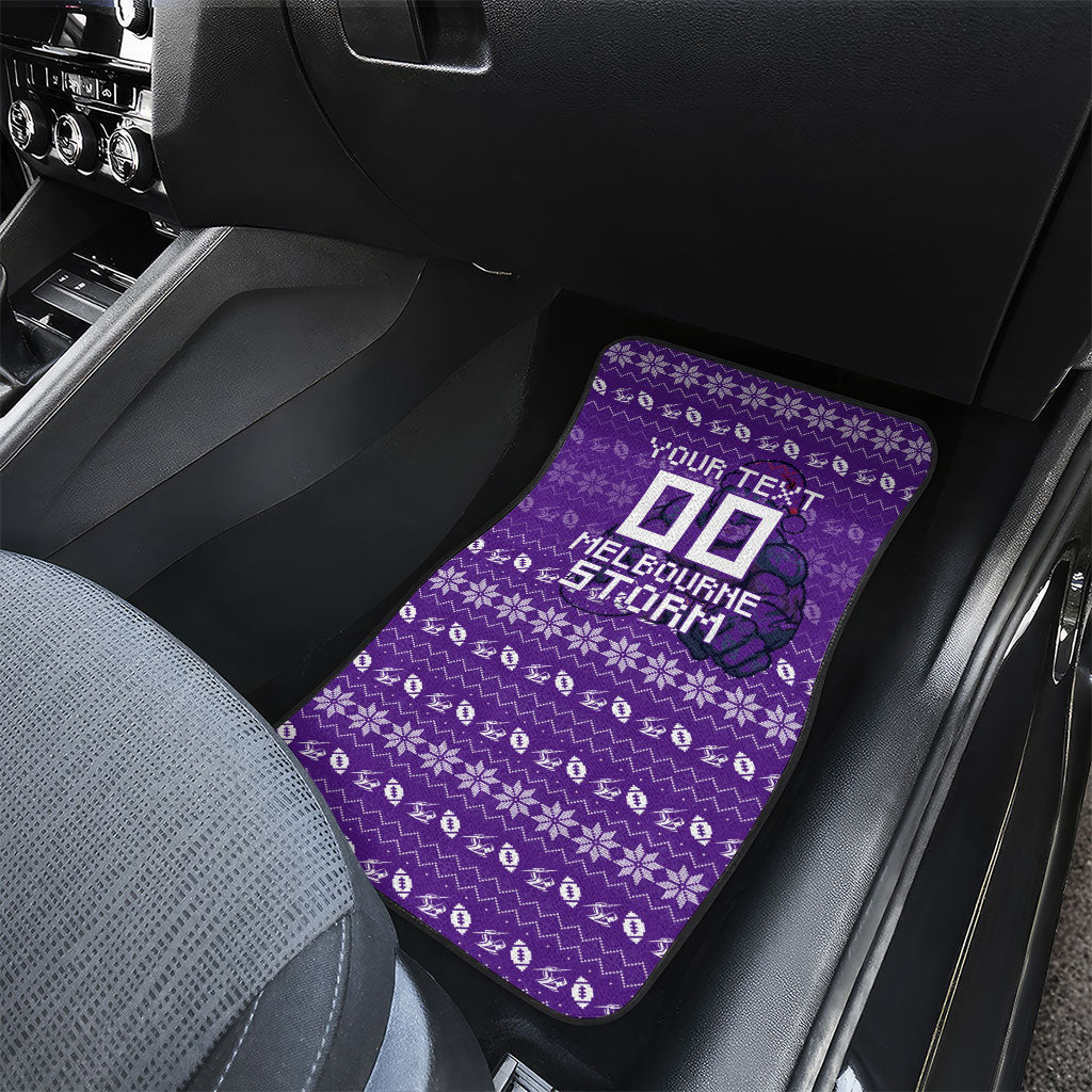 Personalized Melbourne Storm Christmas Car Mats Australian Rugby Fans - Pixelated Ugly Xmas Pattern Mascot Santa