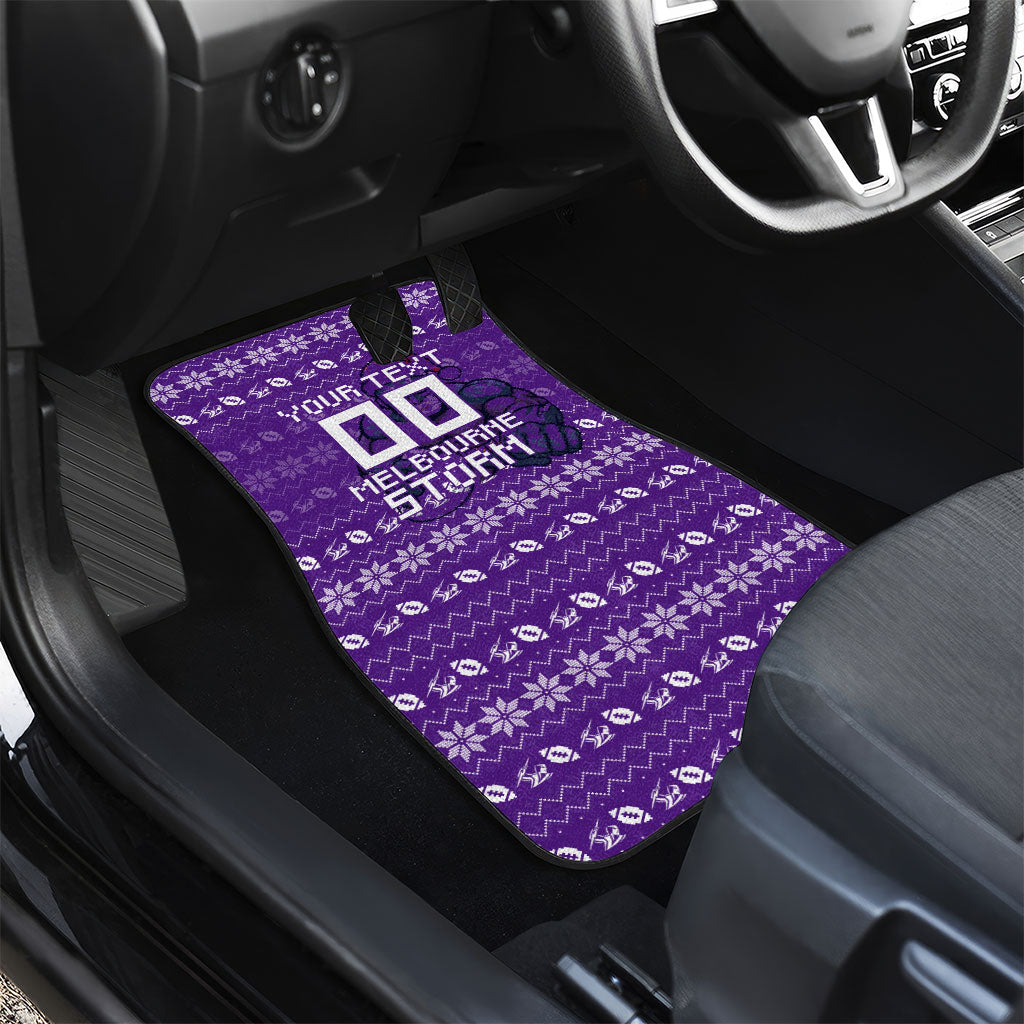 Personalized Melbourne Storm Christmas Car Mats Australian Rugby Fans - Pixelated Ugly Xmas Pattern Mascot Santa