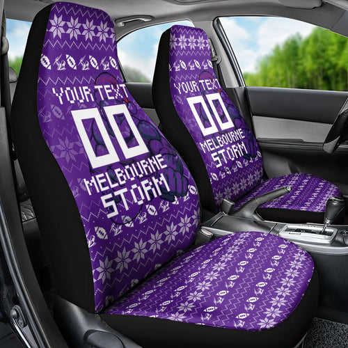 Personalized Melbourne Storm Christmas Car Seat Cover Australian Rugby Fans - Pixelated Ugly Xmas Pattern Mascot Santa