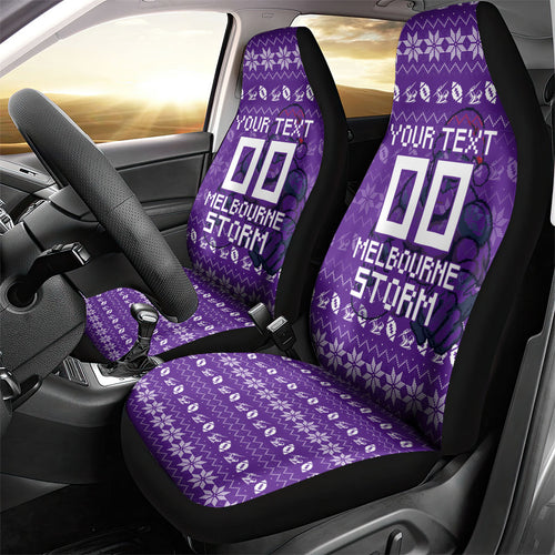 Personalized Melbourne Storm Christmas Car Seat Cover Australian Rugby Fans - Pixelated Ugly Xmas Pattern Mascot Santa
