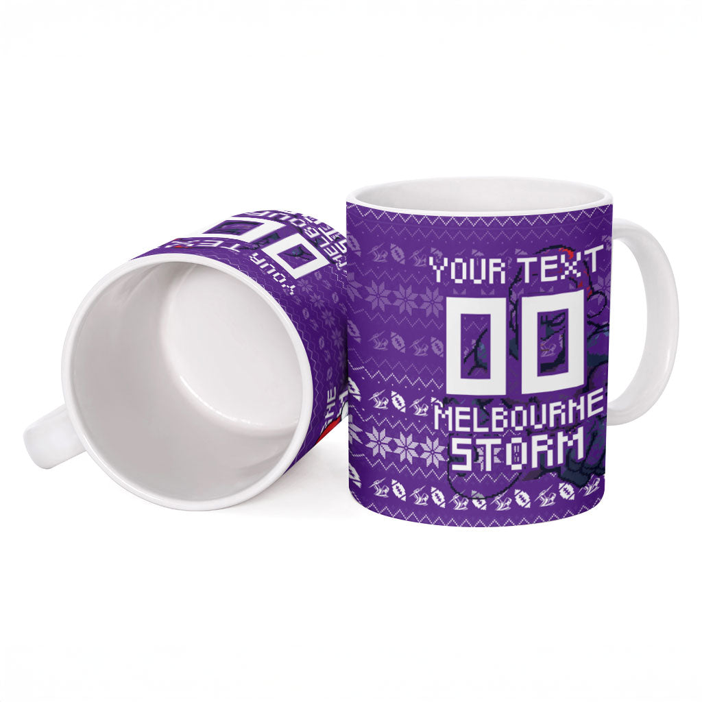 Personalized Melbourne Storm Christmas Ceramic Mug Australian Rugby Fans - Pixelated Ugly Xmas Pattern Mascot Santa