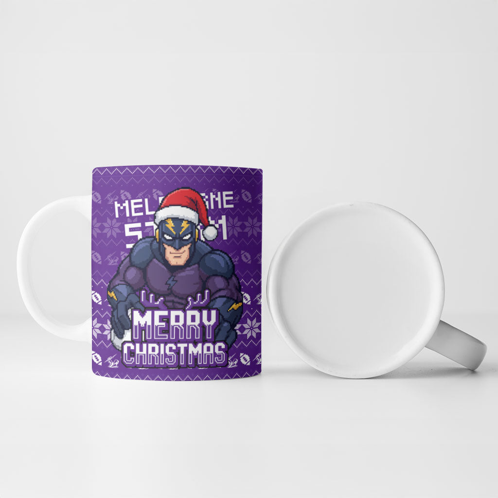 Personalized Melbourne Storm Christmas Ceramic Mug Australian Rugby Fans - Pixelated Ugly Xmas Pattern Mascot Santa