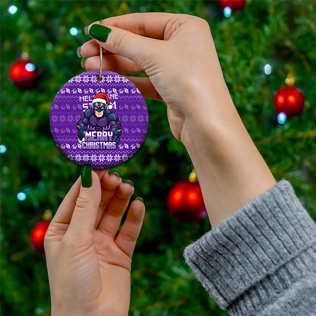 Melbourne Storm Christmas Ceramic Ornament Australian Rugby Fans - Pixelated Ugly Xmas Pattern Mascot Santa